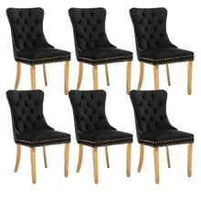 Load image into Gallery viewer, 6x Velvet Dining Chairs with Golden Metal Legs-Black