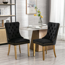 Load image into Gallery viewer, 8x Velvet Dining Chairs with Golden Metal Legs-Black