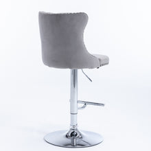 Load image into Gallery viewer, 4x Height Adjustable Swivel Bar Stool Velvet Stud Barstool with Footrest and Chromed Base- Gray