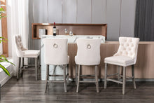 Load image into Gallery viewer, 4X Velvet Bar Stools with Studs Trim Wooden Legs Tufted Dining Chairs Kitchen
