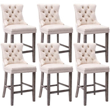 Load image into Gallery viewer, 6X Velvet Bar Stools with Studs Trim Wooden Legs Tufted Dining Chairs Kitchen