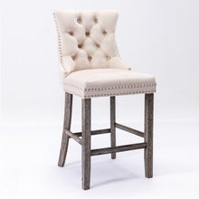 Load image into Gallery viewer, 6X Velvet Bar Stools with Studs Trim Wooden Legs Tufted Dining Chairs Kitchen