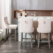 Load image into Gallery viewer, 6X Velvet Bar Stools with Studs Trim Wooden Legs Tufted Dining Chairs Kitchen