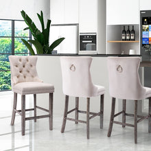 Load image into Gallery viewer, 6X Velvet Bar Stools with Studs Trim Wooden Legs Tufted Dining Chairs Kitchen