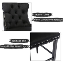 Load image into Gallery viewer, 4X Velvet Bar Stools with Studs Trim Wooden Legs Tufted Dining Chairs Kitchen