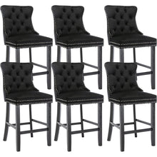 Load image into Gallery viewer, 6X Velvet Bar Stools with Studs Trim Wooden Legs Tufted Dining Chairs Kitchen