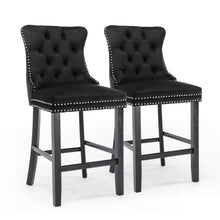 Load image into Gallery viewer, 6X Velvet Bar Stools with Studs Trim Wooden Legs Tufted Dining Chairs Kitchen