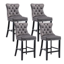 Load image into Gallery viewer, 4X Velvet Bar Stools with Studs Trim Wooden Legs Tufted Dining Chairs Kitchen