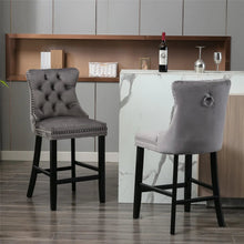 Load image into Gallery viewer, 4X Velvet Bar Stools with Studs Trim Wooden Legs Tufted Dining Chairs Kitchen