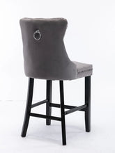 Load image into Gallery viewer, 4X Velvet Bar Stools with Studs Trim Wooden Legs Tufted Dining Chairs Kitchen