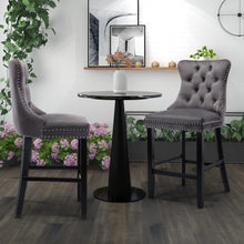 Load image into Gallery viewer, 4X Velvet Bar Stools with Studs Trim Wooden Legs Tufted Dining Chairs Kitchen