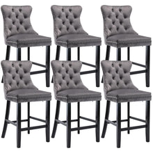 Load image into Gallery viewer, 6X Velvet Bar Stools with Studs Trim Wooden Legs Tufted Dining Chairs Kitchen