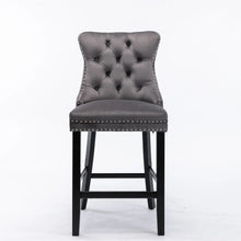 Load image into Gallery viewer, 6X Velvet Bar Stools with Studs Trim Wooden Legs Tufted Dining Chairs Kitchen