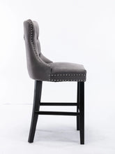 Load image into Gallery viewer, 6X Velvet Bar Stools with Studs Trim Wooden Legs Tufted Dining Chairs Kitchen