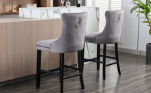 Load image into Gallery viewer, 6X Velvet Bar Stools with Studs Trim Wooden Legs Tufted Dining Chairs Kitchen