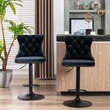 Load image into Gallery viewer, 4x Height Adjustable Swivel Bar Stool Velvet Nailhead Barstool with Footrest