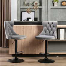 Load image into Gallery viewer, 4x Height Adjustable Swivel Bar Stool Velvet Nailhead Barstool with Footrest