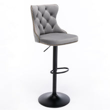 Load image into Gallery viewer, 4x Height Adjustable Swivel Bar Stool Velvet Nailhead Barstool with Footrest