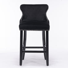 Load image into Gallery viewer, 4x Velvet Upholstered Button Tufted Bar Stools with Wood Legs and Studs-Black