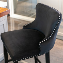 Load image into Gallery viewer, 4x Velvet Upholstered Button Tufted Bar Stools with Wood Legs and Studs-Black
