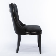 Load image into Gallery viewer, 4x Velvet Dining Chairs Upholstered Tufted Kithcen Chair with Solid Wood Legs Stud Trim and Ring-Black