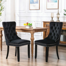 Load image into Gallery viewer, 4x Velvet Dining Chairs Upholstered Tufted Kithcen Chair with Solid Wood Legs Stud Trim and Ring-Black