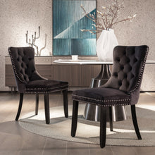 Load image into Gallery viewer, 8x Velvet Dining Chairs Upholstered Tufted Kithcen Chair with Solid Wood Legs Stud Trim and Ring-Black