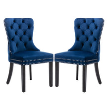 Load image into Gallery viewer, 4x Velvet Dining Chairs Upholstered Tufted Kithcen Chair with Solid Wood Legs Stud Trim and Ring-Blue