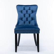 Load image into Gallery viewer, 4x Velvet Dining Chairs Upholstered Tufted Kithcen Chair with Solid Wood Legs Stud Trim and Ring-Blue