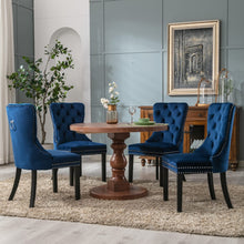 Load image into Gallery viewer, 6x Velvet Dining Chairs Upholstered Tufted Kithcen Chair with Solid Wood Legs Stud Trim and Ring-Blue