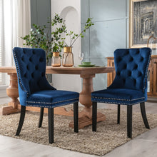 Load image into Gallery viewer, 8x Velvet Dining Chairs Upholstered Tufted Kithcen Chair with Solid Wood Legs Stud Trim and Ring-Blue