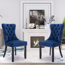 Load image into Gallery viewer, 8x Velvet Dining Chairs Upholstered Tufted Kithcen Chair with Solid Wood Legs Stud Trim and Ring-Blue