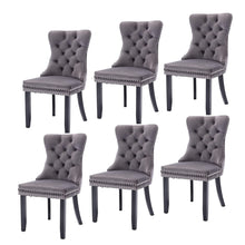 Load image into Gallery viewer, 6x Velvet Dining Chairs Upholstered Tufted Kithcen Chair with Solid Wood Legs Stud Trim and Ring-Gray