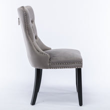 Load image into Gallery viewer, 6x Velvet Dining Chairs Upholstered Tufted Kithcen Chair with Solid Wood Legs Stud Trim and Ring-Gray