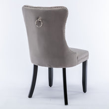Load image into Gallery viewer, 6x Velvet Dining Chairs Upholstered Tufted Kithcen Chair with Solid Wood Legs Stud Trim and Ring-Gray