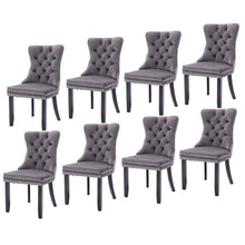 Load image into Gallery viewer, 8x Velvet Dining Chairs Upholstered Tufted Kithcen Chair with Solid Wood Legs Stud Trim and Ring-Gray