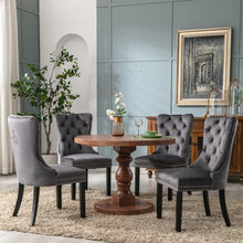 Load image into Gallery viewer, 8x Velvet Dining Chairs Upholstered Tufted Kithcen Chair with Solid Wood Legs Stud Trim and Ring-Gray