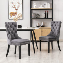 Load image into Gallery viewer, 8x Velvet Dining Chairs Upholstered Tufted Kithcen Chair with Solid Wood Legs Stud Trim and Ring-Gray