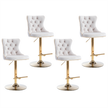 Load image into Gallery viewer, 4x Height Adjustable Swivel Bar Stool Velvet Studs Barstool with Footrest and Golden Base- Beige