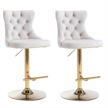 Load image into Gallery viewer, 4x Height Adjustable Swivel Bar Stool Velvet Studs Barstool with Footrest and Golden Base- Beige
