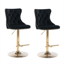 Load image into Gallery viewer, 4x Height Adjustable Swivel Bar Stool Velvet Studs Barstool with Footrest and Golden Base- Black