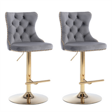 Load image into Gallery viewer, 4x Height Adjustable Swivel Bar Stool Velvet Studs Barstool with Footrest and Golden Base- Grey