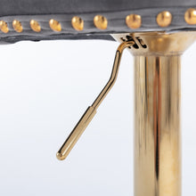 Load image into Gallery viewer, 4x Height Adjustable Swivel Bar Stool Velvet Studs Barstool with Footrest and Golden Base- Grey