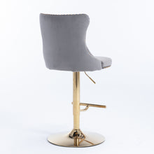 Load image into Gallery viewer, 4x Height Adjustable Swivel Bar Stool Velvet Studs Barstool with Footrest and Golden Base- Grey