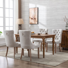 Load image into Gallery viewer, 4x AADEN Modern Elegant Button-Tufted Upholstered Fabric with Studs Trim and Wooden legs Dining Side Chair-Beige