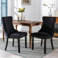 Load image into Gallery viewer, 6x Velvet Upholstered Dining Chairs Tufted Wingback Side Chair with Studs Trim Solid Wood Legs for Kitchen