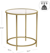 Load image into Gallery viewer, VASAGLE Round Side Table Tempered Glass End Table With Golden Metal Frame Small Coffee Table Gold LGT20G