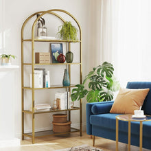 Load image into Gallery viewer, VASAGLE Bookshelf 5 Tier Tempered Glass with Gold Metal Frame LGT050A01