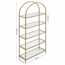 Load image into Gallery viewer, VASAGLE Bookshelf 5 Tier Tempered Glass with Gold Metal Frame LGT050A01