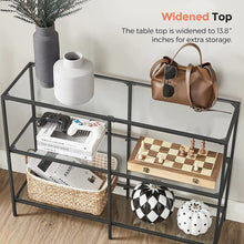 Load image into Gallery viewer, VASAGLE Storage Rack Console Sofa Table with 3 Shelves Steel Frame Tempered Glass Shelf Modern Style Black